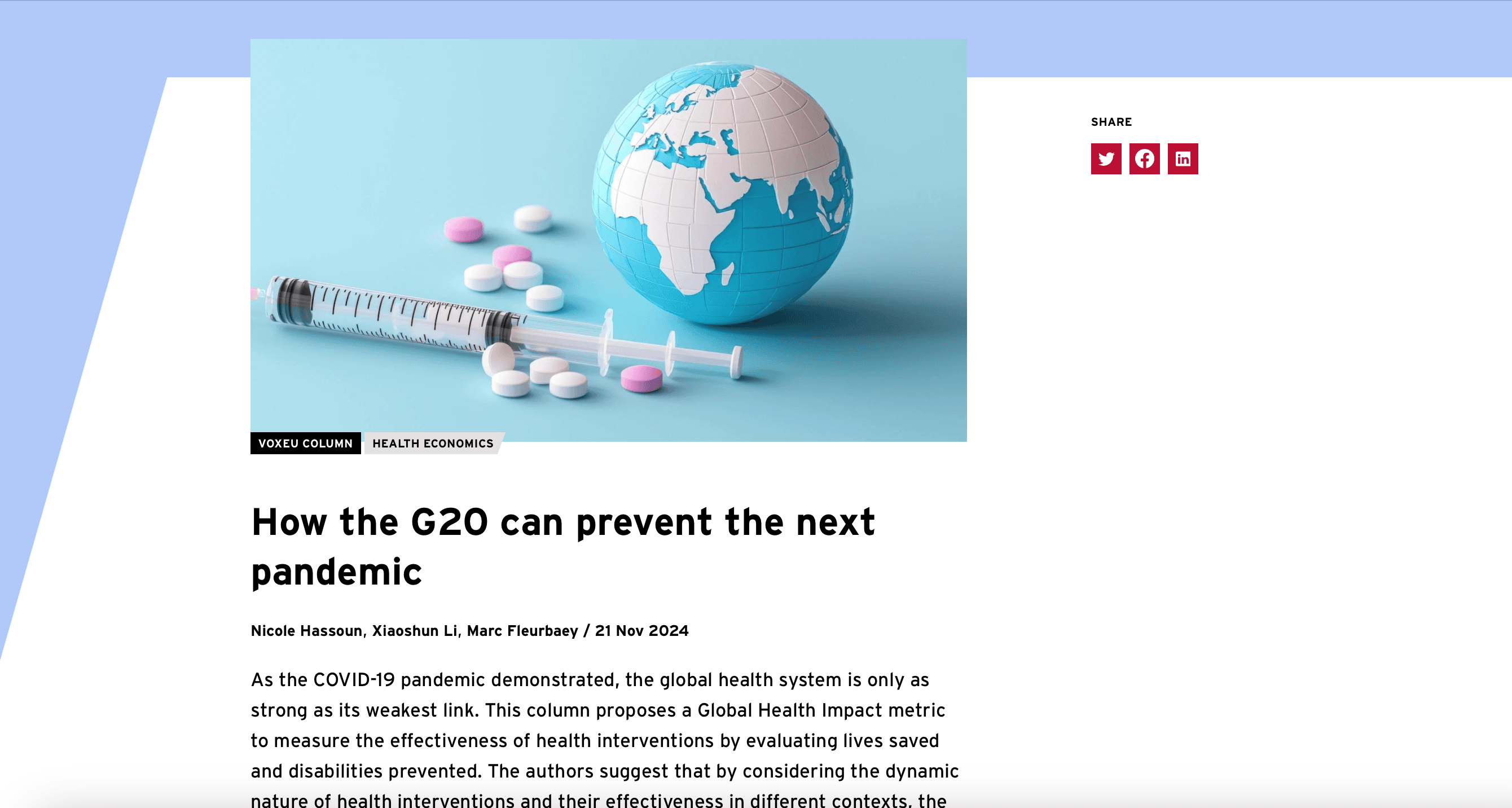 How the G20 can prevent the next pandemic