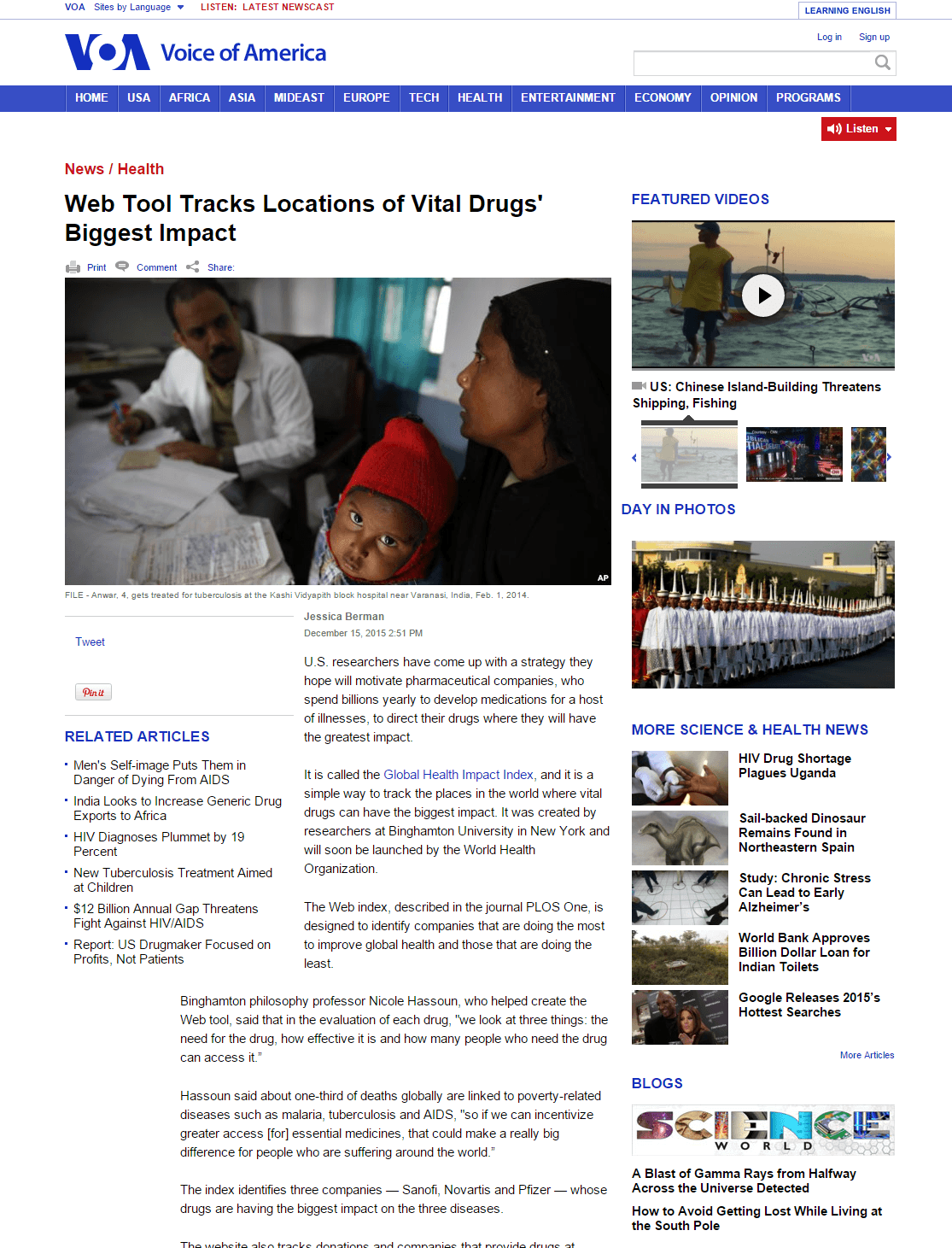 Web Tool Tracks Locations of Vital Drugs' Biggest Impact