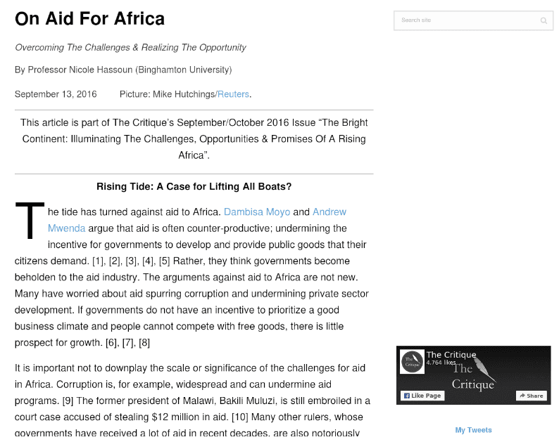 On Aid For Africa: Overcoming The Challenges & Realizing The Opportunity