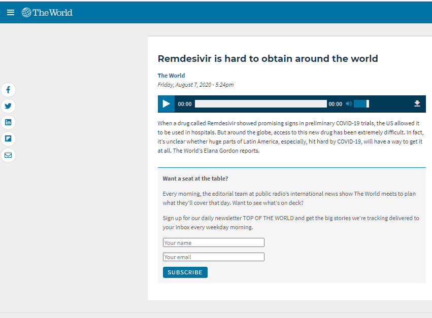 Remdesivir is hard to obtain around the world
