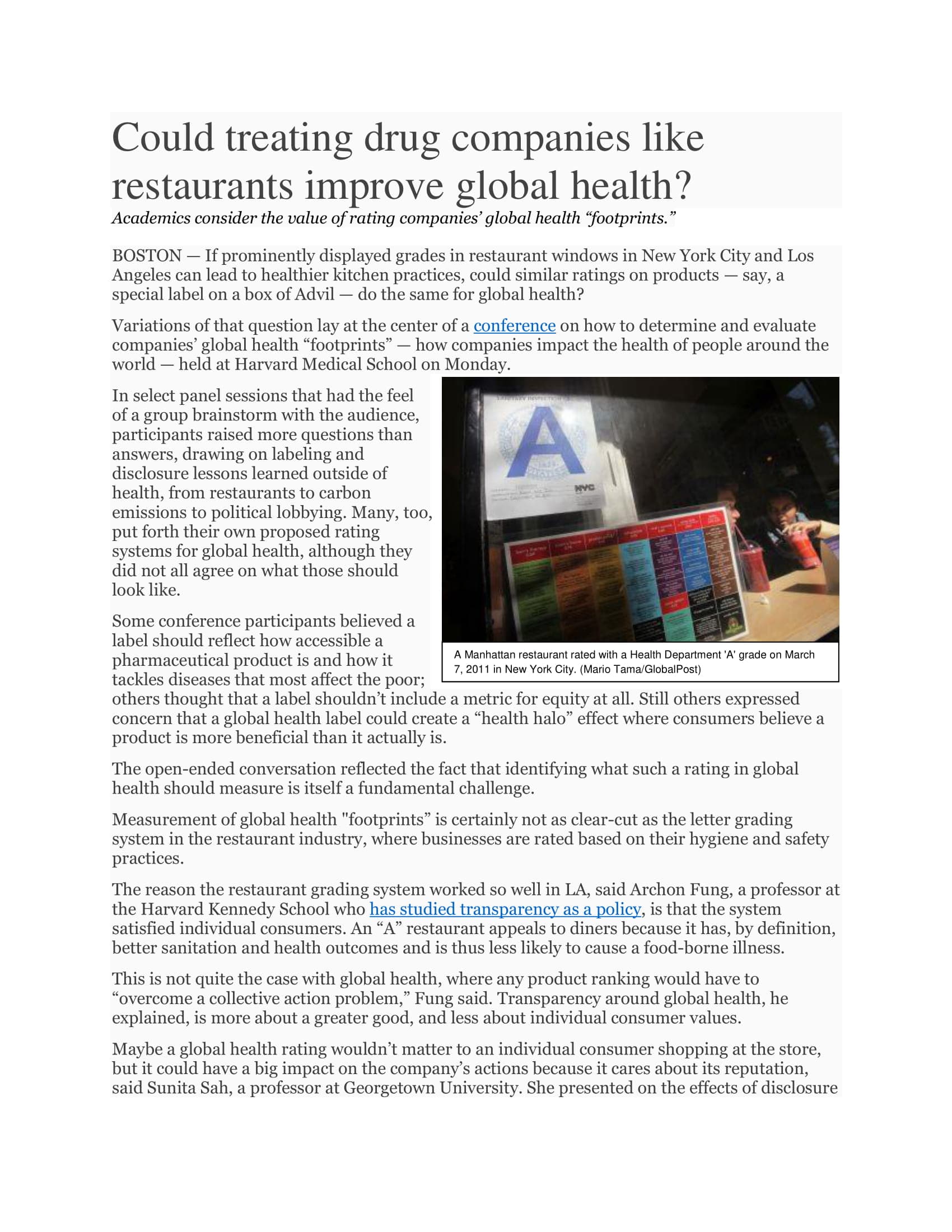 Could treating drug companies like restaurants improve global health?