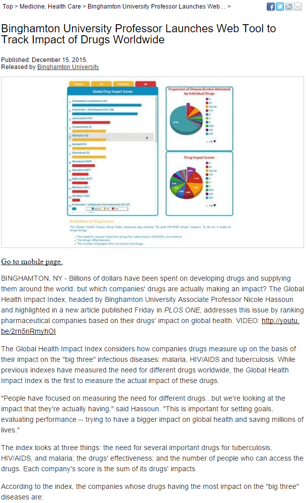 Binghamton University professor launches web tool to track impact of drugs worldwide